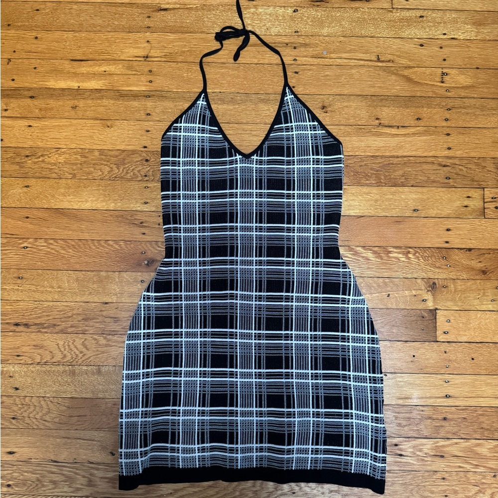 Nagnata Black and White Checkered Backless Dress